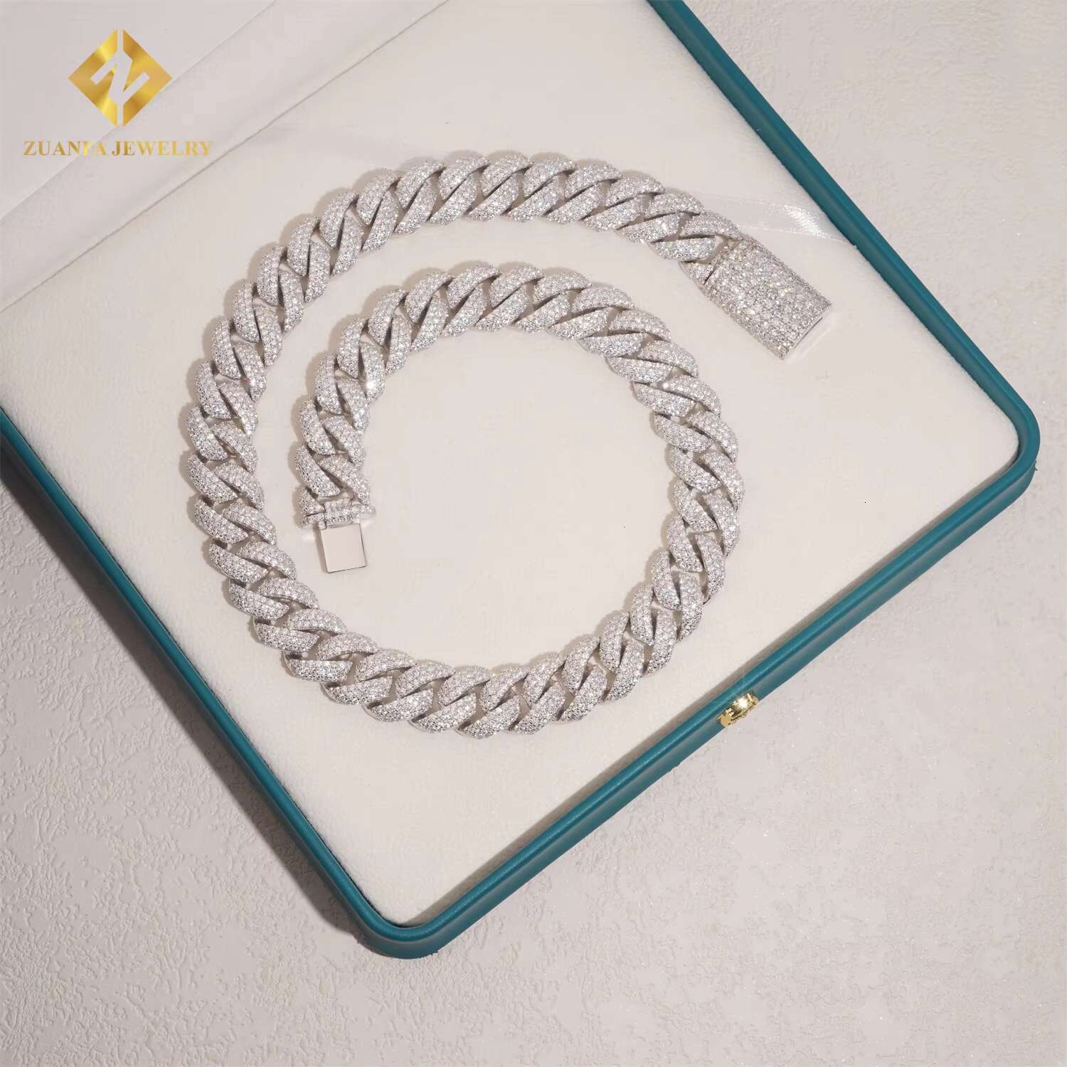 Ready Shipping 3 Row 16mm Miami Cuban Chain 925 Silver Moissanite Diamond Fine Jewelry Iced Out Moissanite Cuban Link Chain