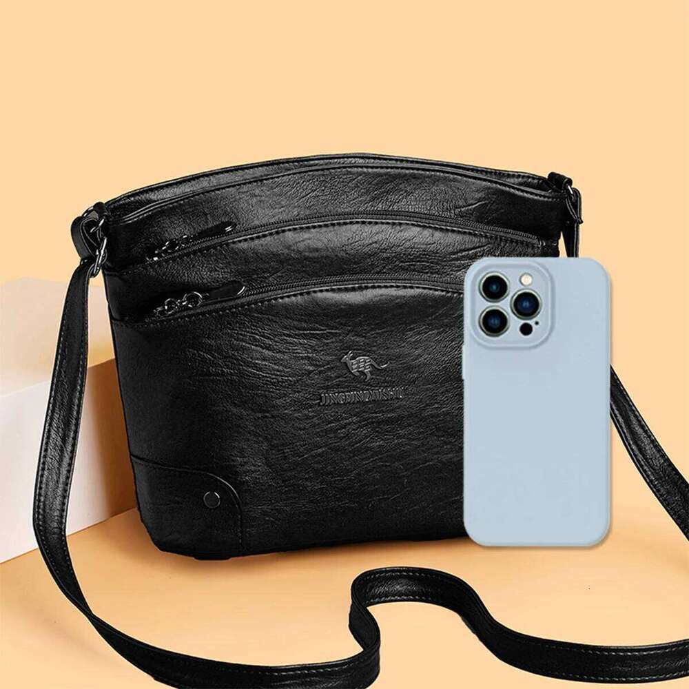Business Casual Kangaroo Shoulder Women PU Multi-Compartment Zipper Adjustable Strap Crossbody Bag for Daily Use