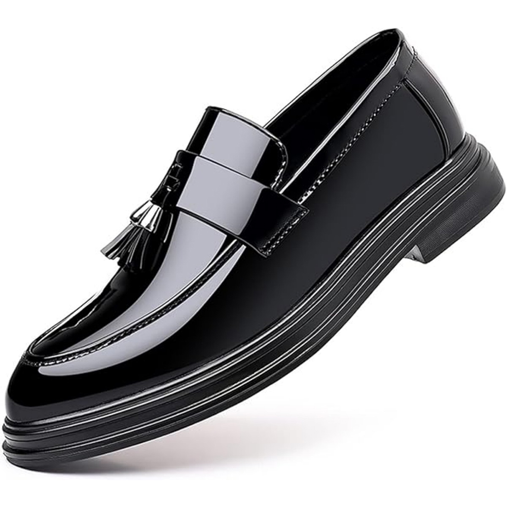 Men's Tassels High Gloss Patent Penny Slip On Loafers Fashion Formal Business Casual Oxford Dress Shoes For Men Father's Day Gift Black