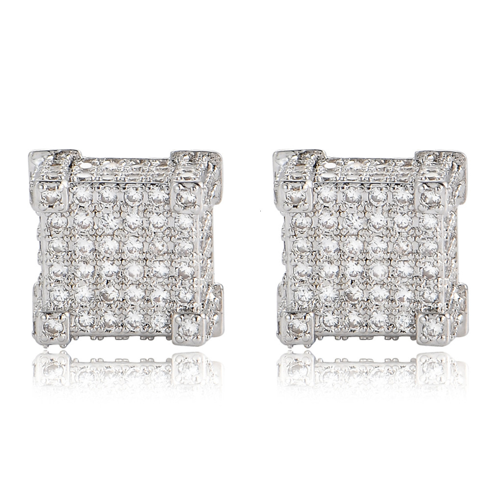 Luxury Jewelry Fashion Hip Hop Men's Square Screw Back Iced Out Bling Bling Unique Trendy Premium Earrings Pass the diamond tester