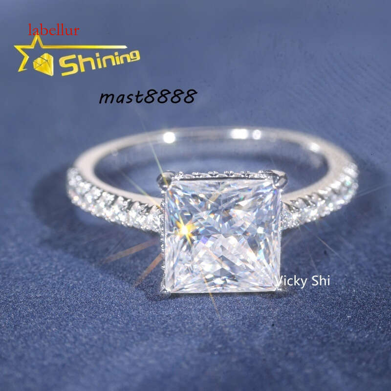 Wholesale Price Sterling Sier D VVS Princess Cut Ring Women Moissanite Wedding Rings Fine Jewelry