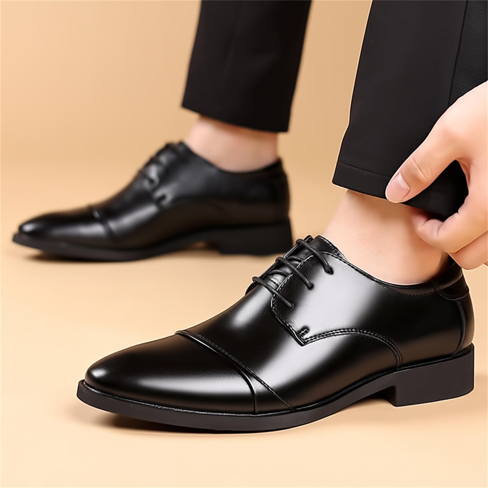 Men's Dress Shoes Classic Modern Formal Business Oxford Casual Comfortable Tuxedo Lace-Up Derbys Shoes for Men Father's Day Gift Black