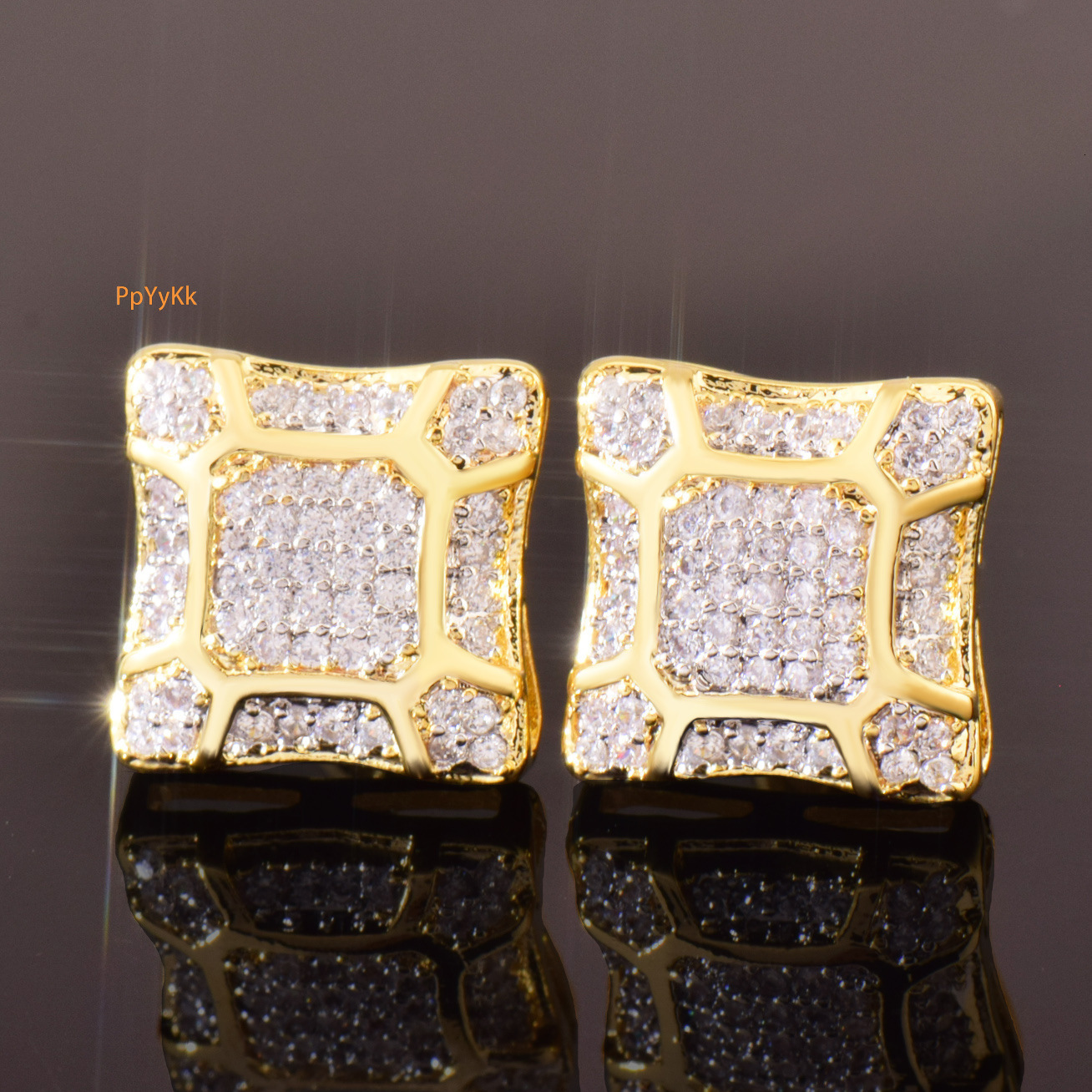 Luxury Jewelry Hip Hop New Arrival Square Moissanite 18K Gold Plated Earrings Minimalist free Ship Pass the diamond tester