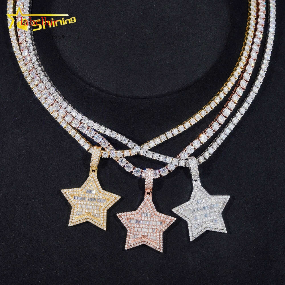 RTS GRA Hip Hop Jewelry Sterling Sier Gold Plated Star Shape Iced Out VVS Moissanite Pendant