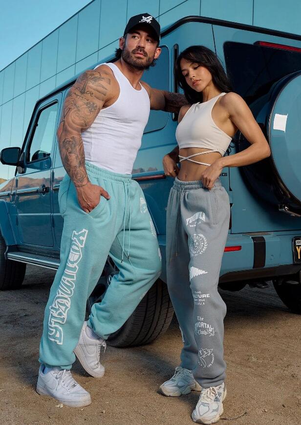 Young La Streetwear Sweatpants gym clothes Men's Trendy Cotton Terry Joggers with Anime Print Wide Leg Casual Hip-Hop Style