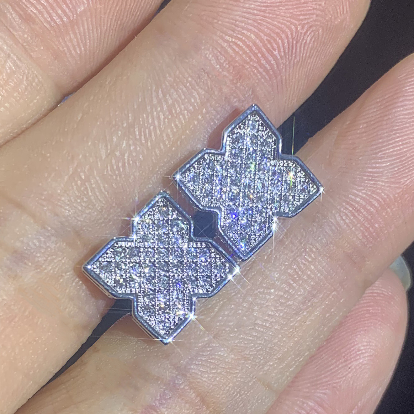 Luxury Jewelry Hip Hop VVS Moissanite Lucky Clover Square Stud Earrings Minimalist Iced Out Pass the diamond tester