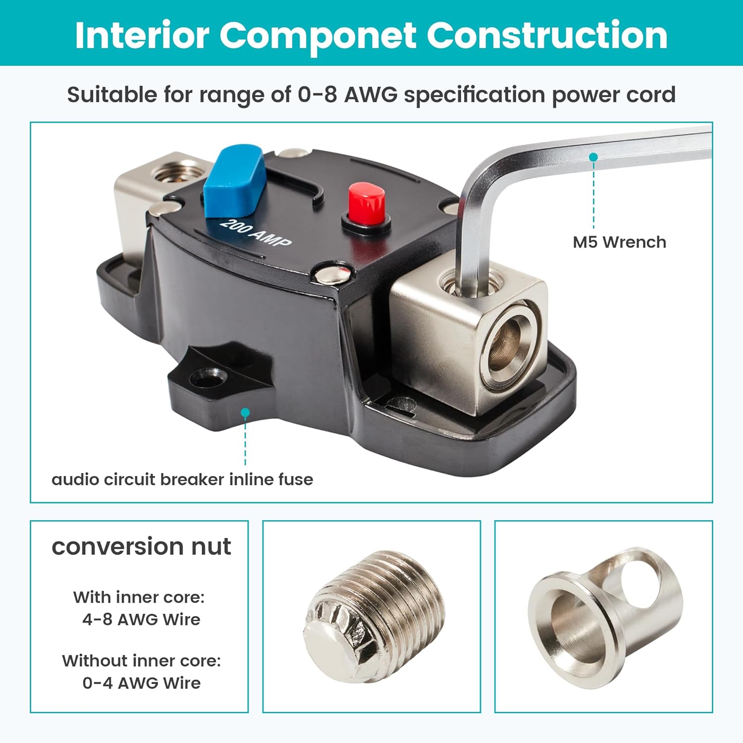 30A 40A 50A 60A 80A 100A 150A 200A 250A 300A Circuit Breaker Manual Reset Car Stereo Audio Straight Line Fuse Holder
