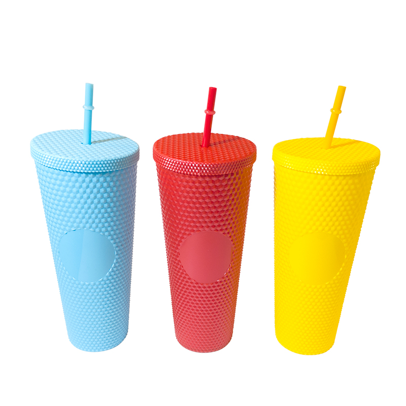 24 oz Coffee Mug Hard PP Cold Drink Non-Tipping Reusable Straw Plastic Cups