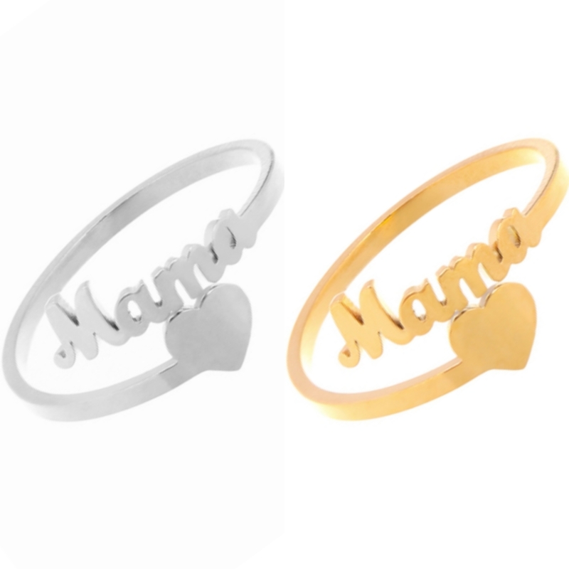 10PCS Heart Shaped Word Mama Ring Stainless Steel Love Mom Mum Letter Shaped Adjustable Open Rings for Women Ladies Mother Mommy