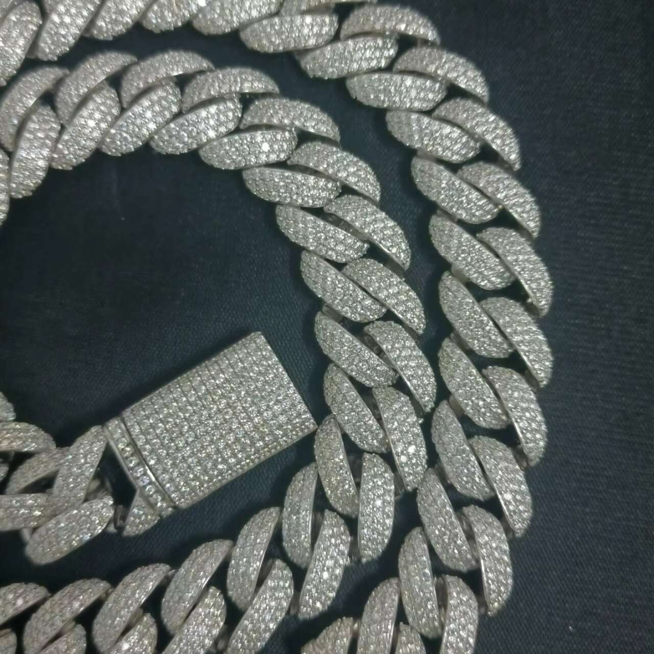 Customized 14mm 3 Rows Sterling Silver S925 Moissanite Hiphop Vvs Moissanite Cuban Link Chain Necklace