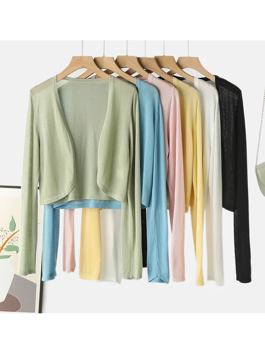 K1172 Cozy spring tune Cool Tencel small waistcoat short knitted cardigan Breathable shawl thin coat cardigan