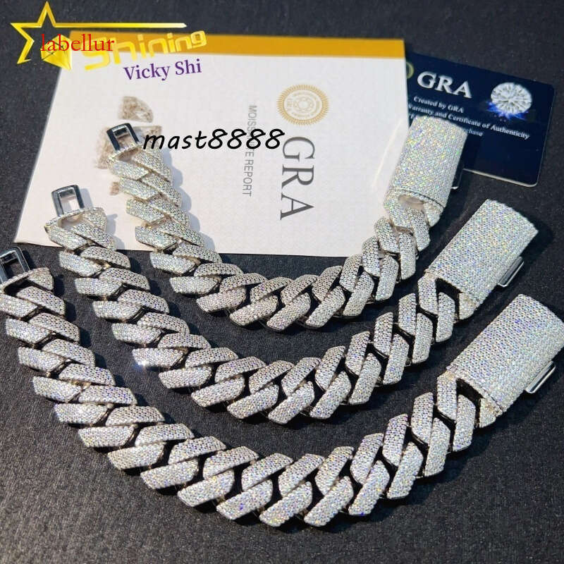 Top Quality Iced Out Hip Hop Sterling Sier 20mm Big Size Miami Mossanite Cuban Link Chain Bracelet
