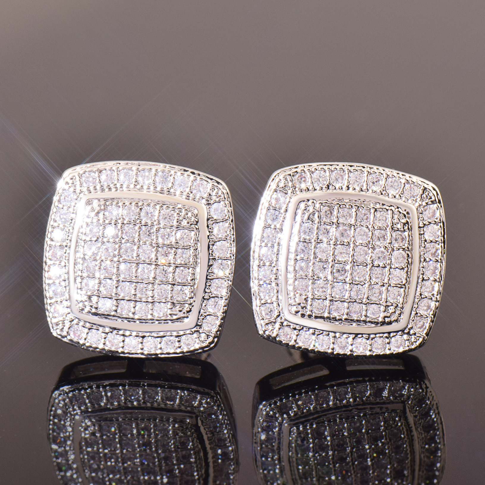 Luxury Jewelry New Hip Hop Double Layer Square Earrings 925 Sterling Full Diamond Bling Bling Pass the diamond tester