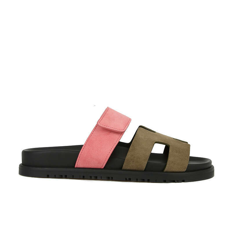 Trendy Niche Magic Tape Flat Sandals Summer Outdoor One-Strap Thick-Soled Uncle H Slippers for Women 2024 New Model