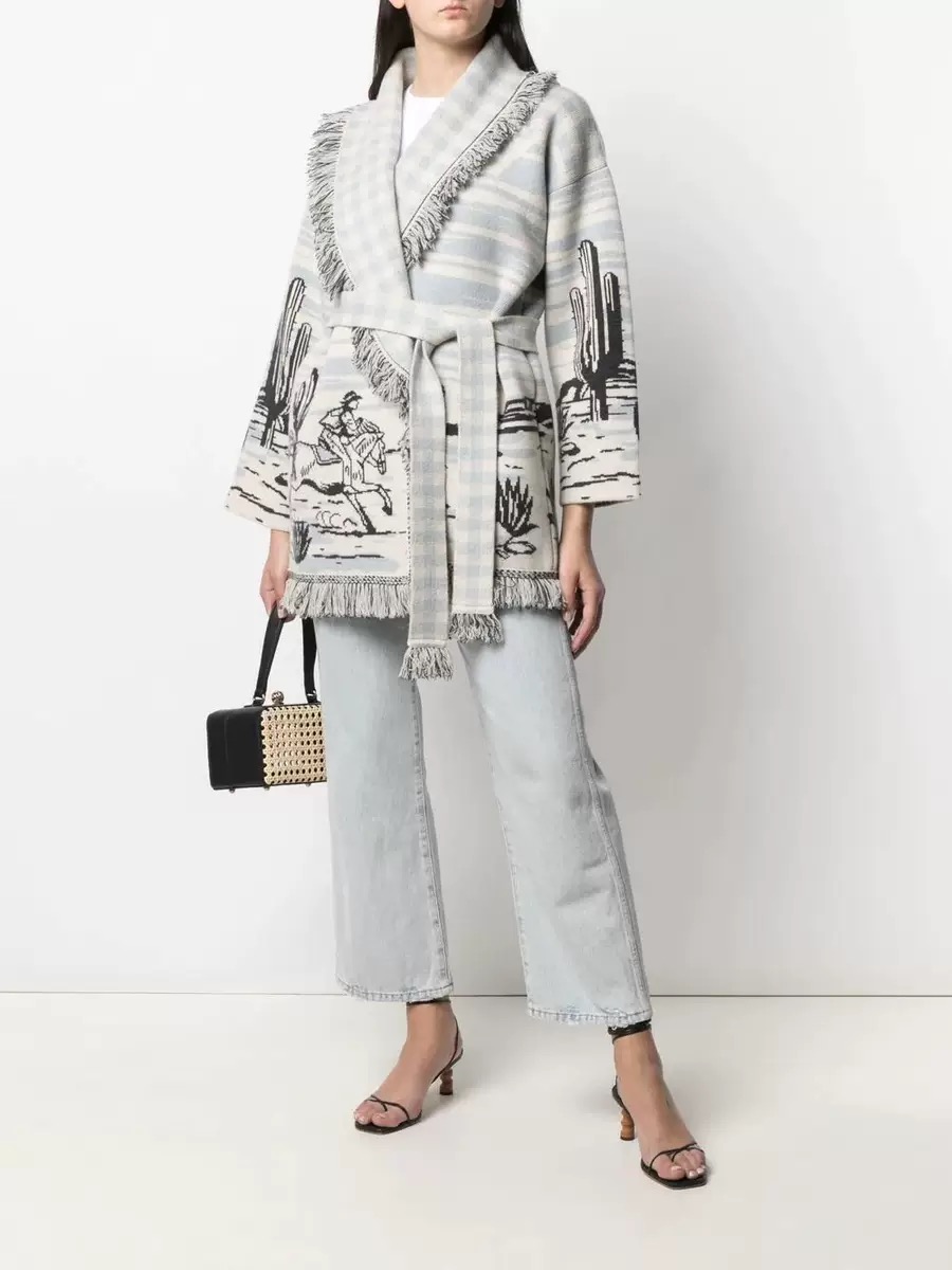 Inspired Wool Cashmere Cardigan embroidery animals belted White Women Sweaters Cardigans Sweatercoats autumn witner warm gai