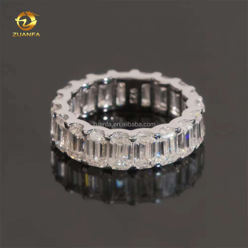 Drop Shipping 925 Solid Silver GRA Certificates Rhodium Plated Bridal Ring Jewelry FL Emerald Moissanite Eternity Band Ring