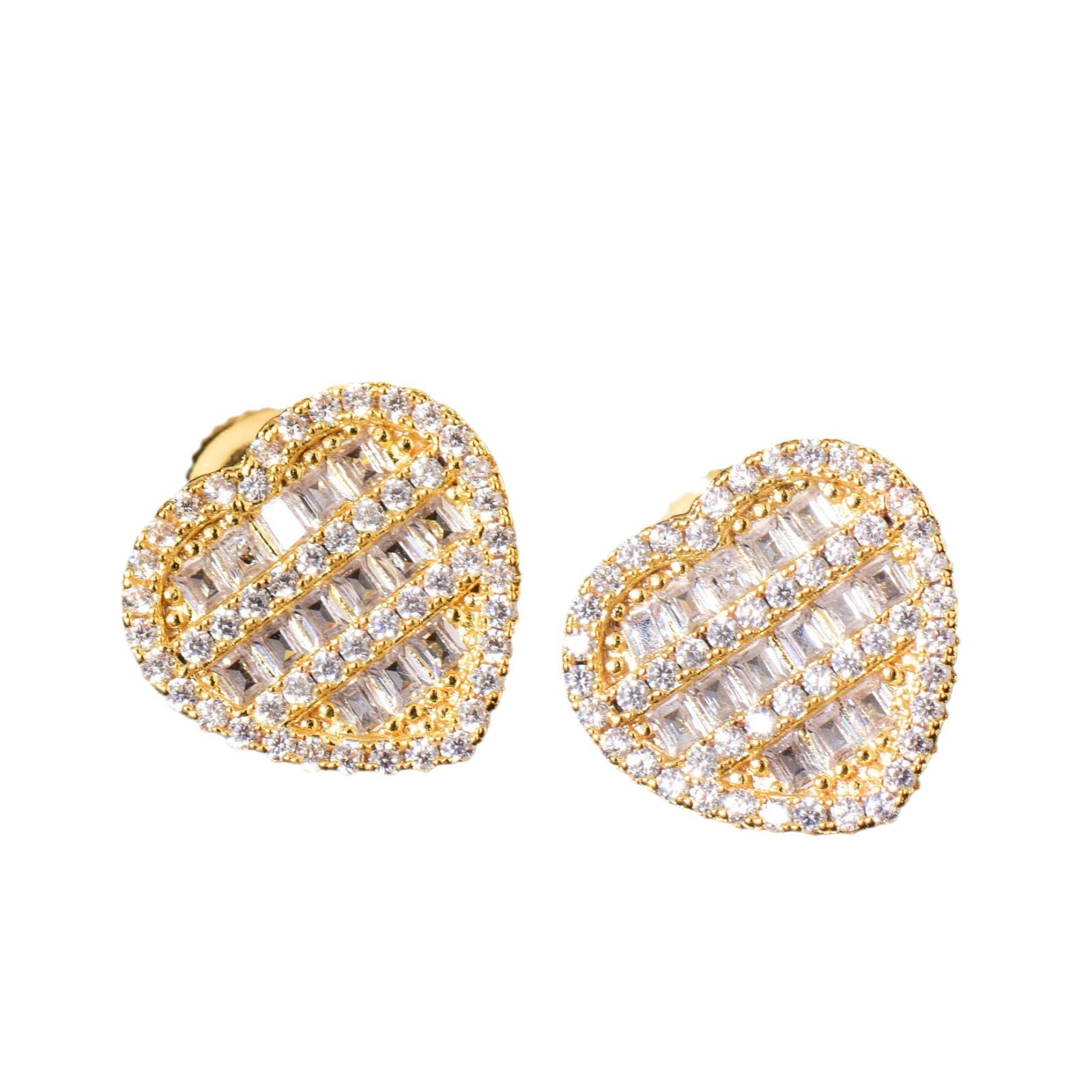 Luxury Jewelry Hip Hop Trapezoid Small Heart Earrings Minimalist Full Diamond Designer Premium Bling Bling Pass the diamond tester