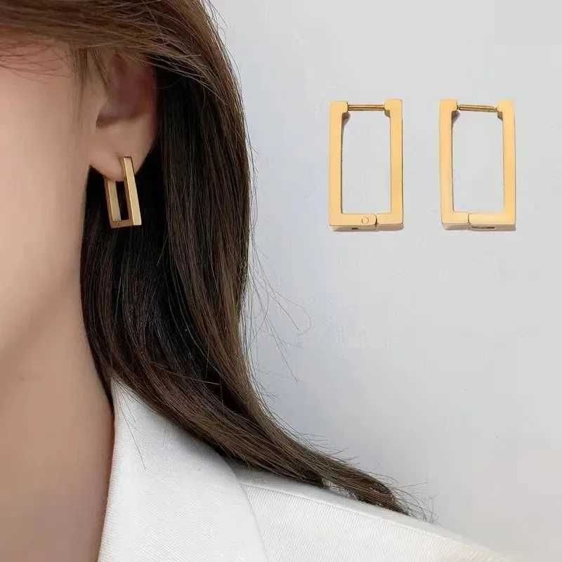 Stainless Steel Gold Color Square Hoop Earrings for Women Punk Hip-Hop Metal Geometric Earrings Trend 2024 Fashion Jewelry Party XJ250630