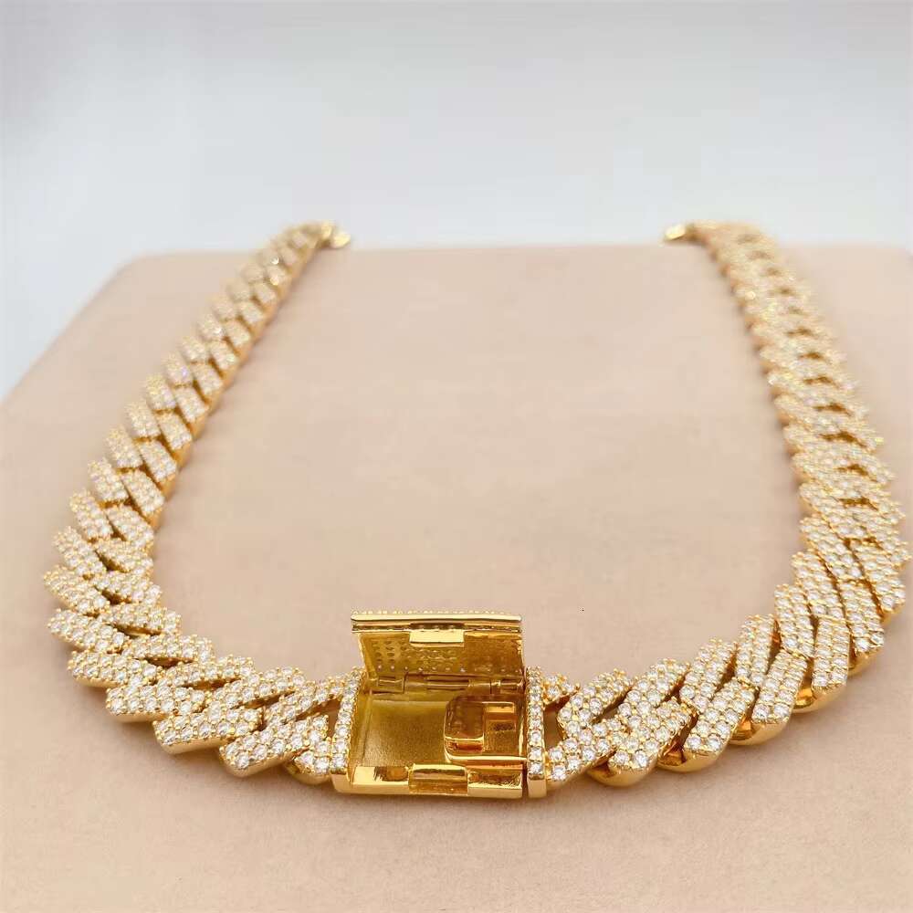 15mm Cuban Link Chain Moissanite Men Chain Necklace 925 Sterling Silver Moissanite Hip Hop Jewelry