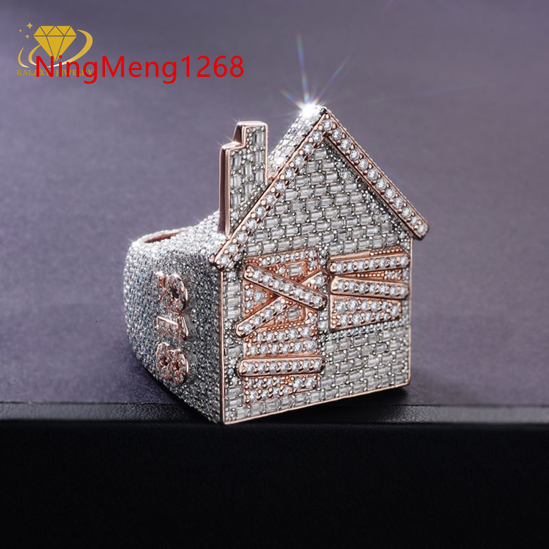 Luxury Custom Hip Hop Moissanite Ring Vvs Diamond Baguette Trap House Shape Bling Iced Out Championship Ring for Men