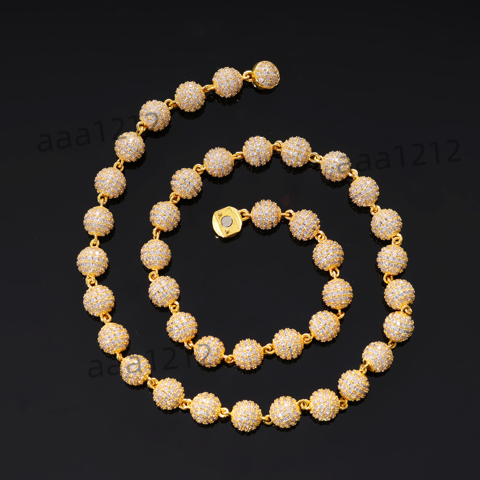 10mm Hip Hop Sparkling Roundness Bead Chain High Quality Iced Out Ball Rapper 5A Zircon Chain Cuban Necklace