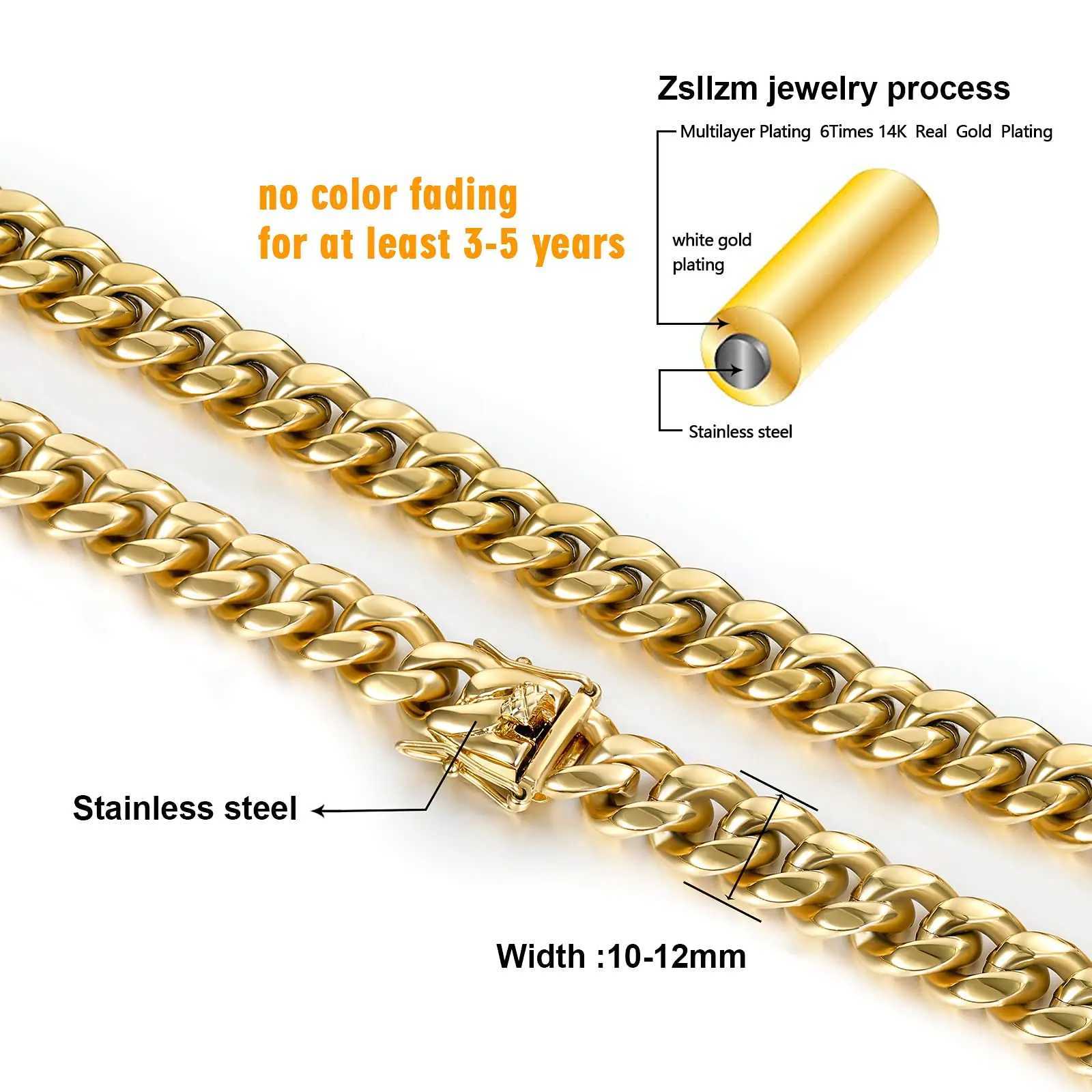 Men Stainless Steel Bracelet 6-14mm 18K Gold Plated Miami Cuban Link Charm Bracelet For Men Pulsera Acero Inoxidable W250630