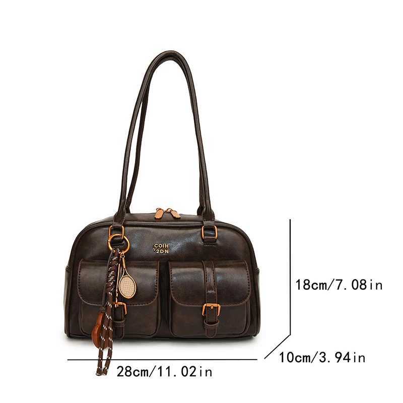 Wen Solid Color Handbag with Pendant Underarm Bag PU Leather Vintage Armpit Bag Travel Shopping Date Handbag Y250718