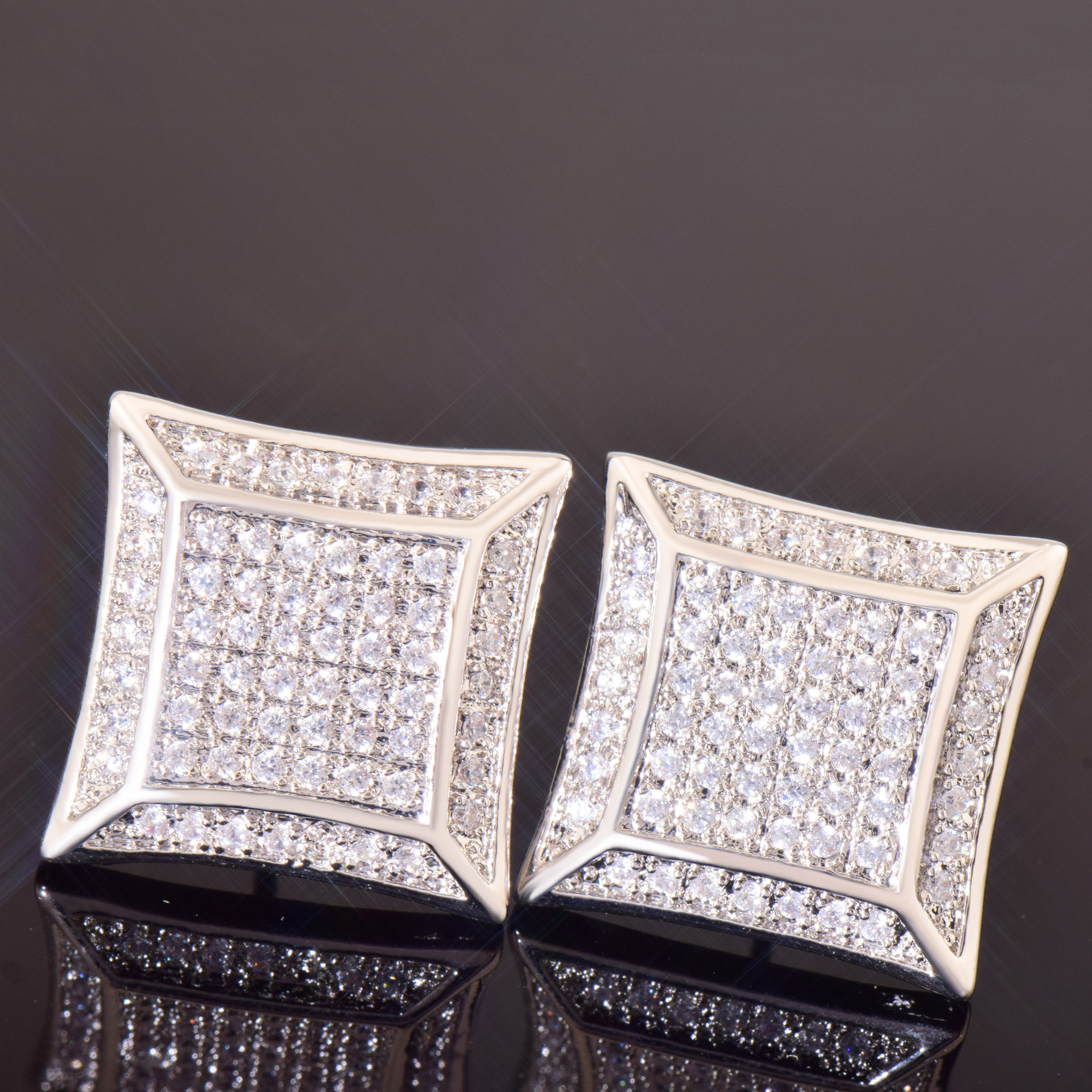 Luxury Jewelry Hip Hop New Square Earrings Unisex Trendy Cool Premium Quality Bling Bling Pass the diamond tester