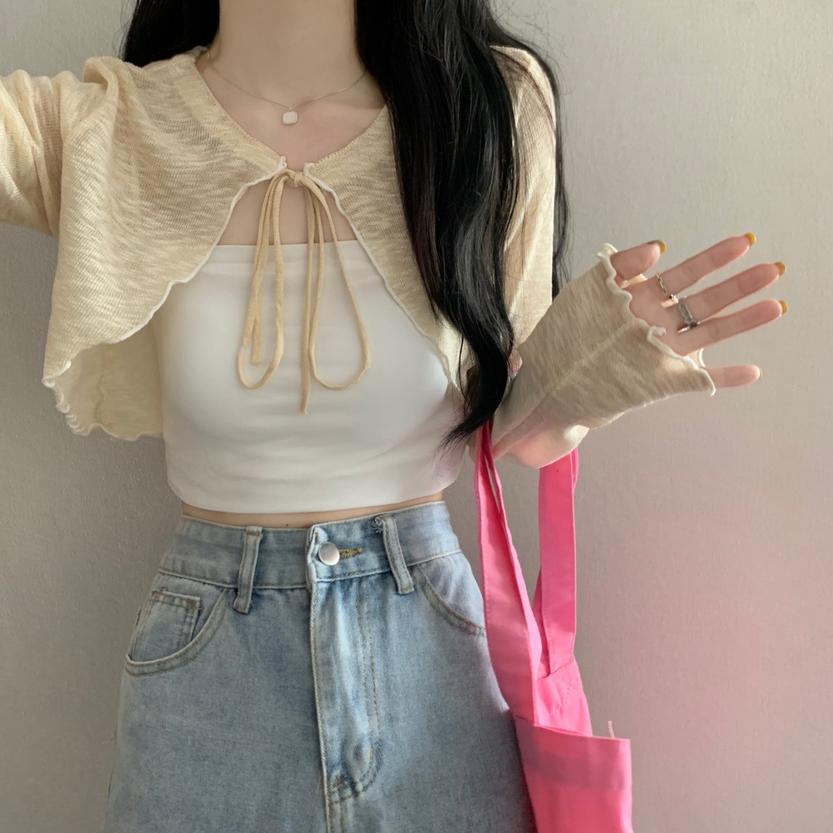 K1177 Waistcoat outerwear blouse ice silk sunscreen air conditioning cardigan women's summer new short style with small sling shawl coat