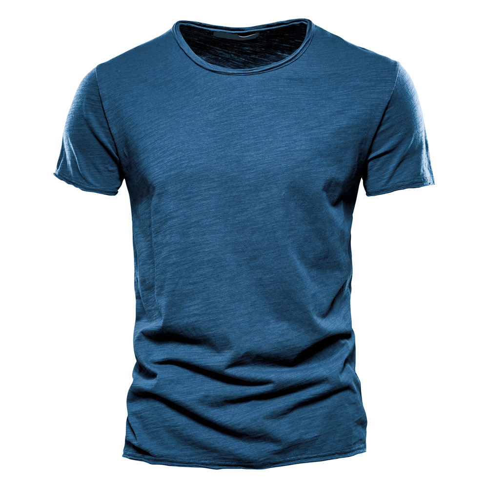 Men's T Shirts Short Men's New Solid Color Bamboo Cotton Short Sleeve T-Shirt 100% Cotton