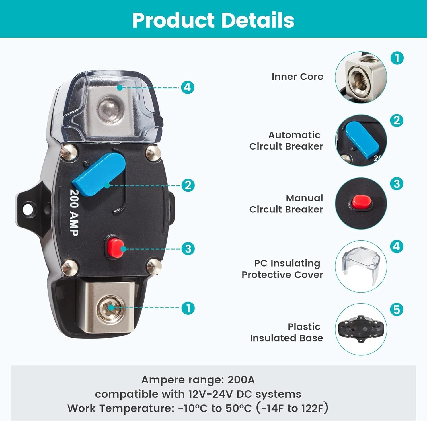 30A 40A 50A 60A 80A 100A 150A 200A 250A 300A Circuit Breaker Manual Reset Car Stereo Audio Straight Line Fuse Holder