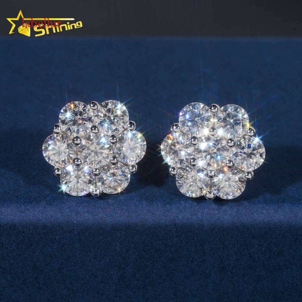 Hot Sale Trendy Cluster Flower Screw Back Earrings Sier Gold Plated Moissanite Pass Dia Test Stud Earring