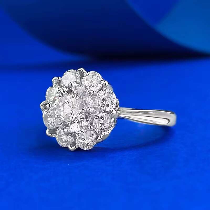 High Quality 925 Sterling Silver D Color 1CT Round Cut Moissanite Diamond 18K White Gold Plated Wedding Ring For Women