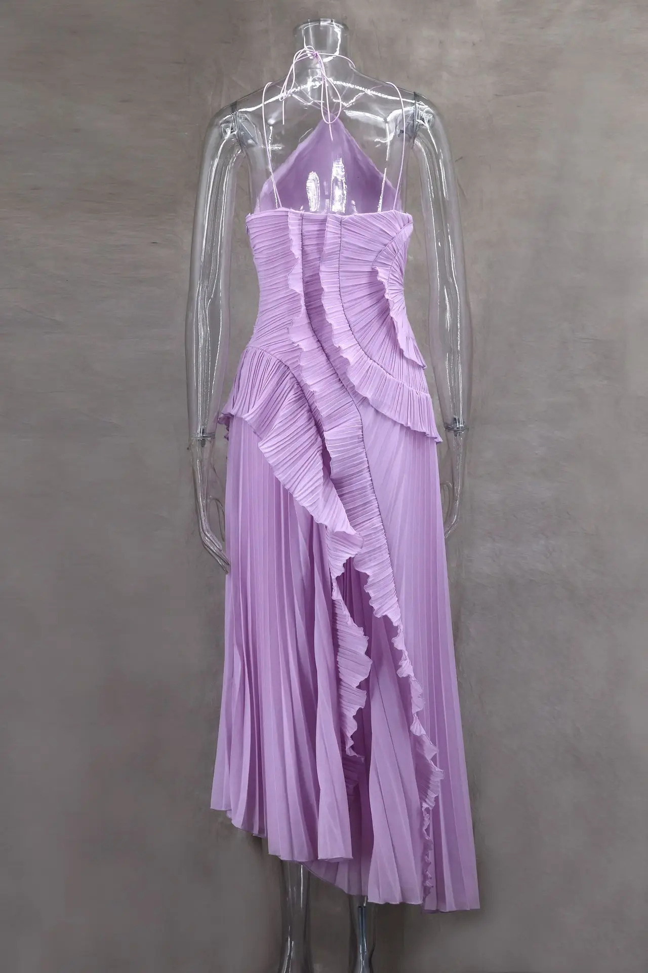 Fashoin Pleated Patchwork Sleeveless Summer Dress Women Elegant Halter Backless Split Maxi Dress Ladies Party Evening Dress 2025250624
