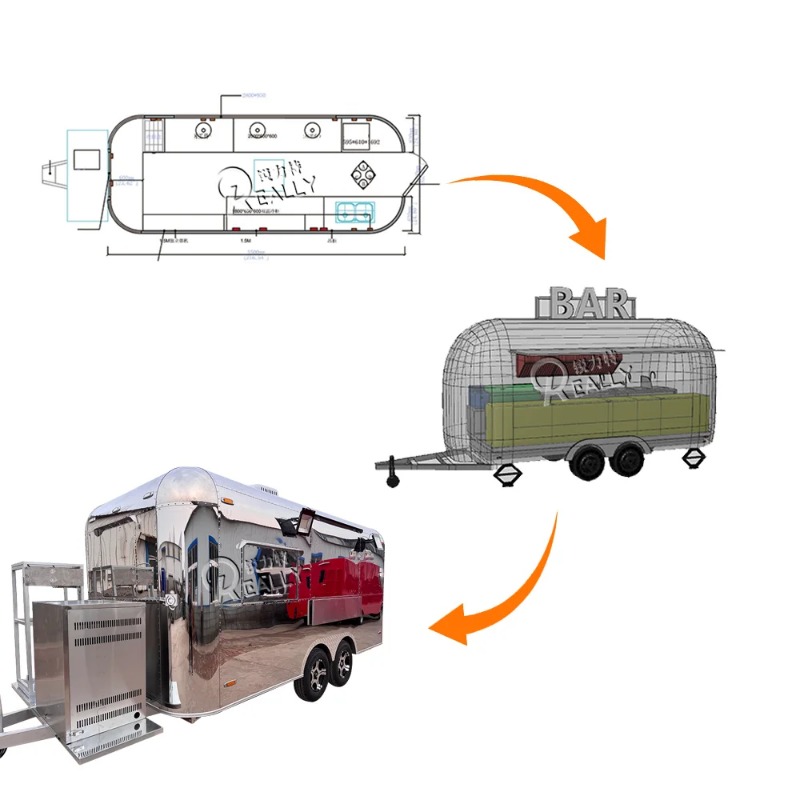 Retro Mobile Bar BBQ Popcorn Burger Van Stainless Steel Catering Food Truck Food Cart With DOT Certification