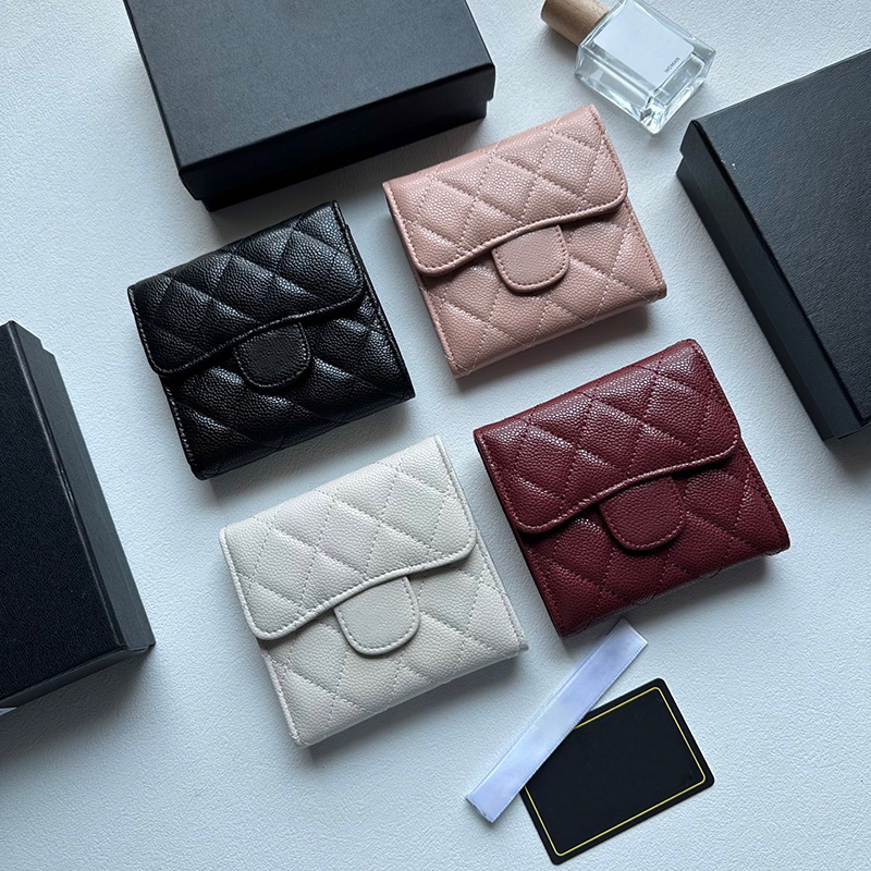 Ladies Designer Lovely Card Holder Purse Square Bag Caviar Leather Quilted Diamond Lattice Gold Zipper Hardware Multi Pochettes Clutch Handbag 4 Colors 12x10cm