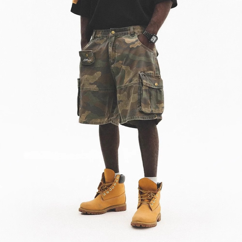 Men's Summer Camouflage Shorts Loose Multi-pocket Shorts Men American-style Work Pants Washed and Aged Capri Pants