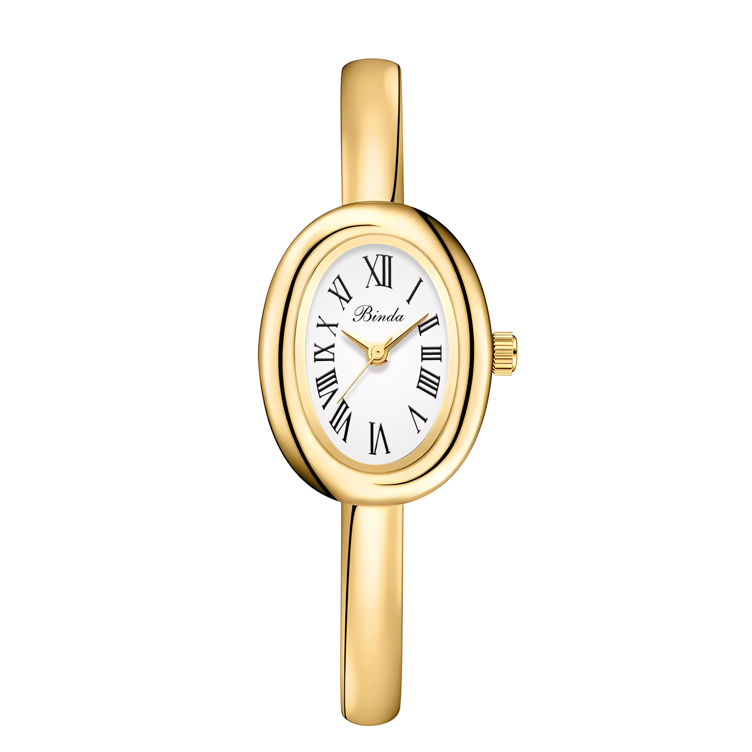 Minimalist Ladies Bangle Watch Oval Dial Roman Numerals Quartz Bracelet Timepiece