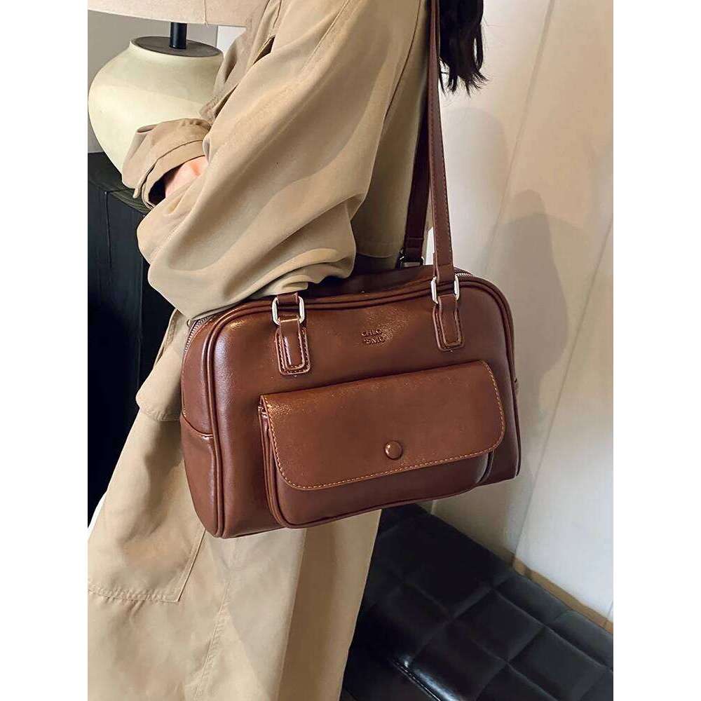 Ele Large Capaci Oulder For Women Retro Beau Pillar Commuter Bag Faionable Trendy Soft PU Leather Handbag