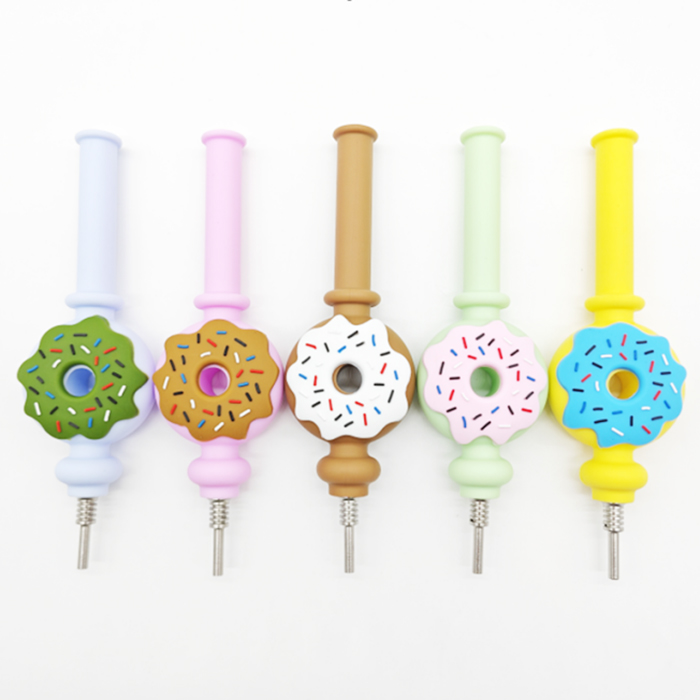 Doughnut Silicone 10mm Nectar Collector Kit Smoking Pipes With Replaceable Stainless Steel Quartz Ceramic Nail Tips