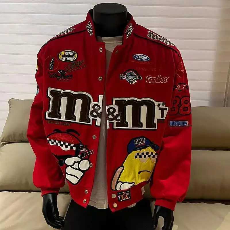 American Cartoon Embroidery Baseball Jacket Mens Womens Vintage Fashion Brand Loose Jacket Motorcycle Coat l250630