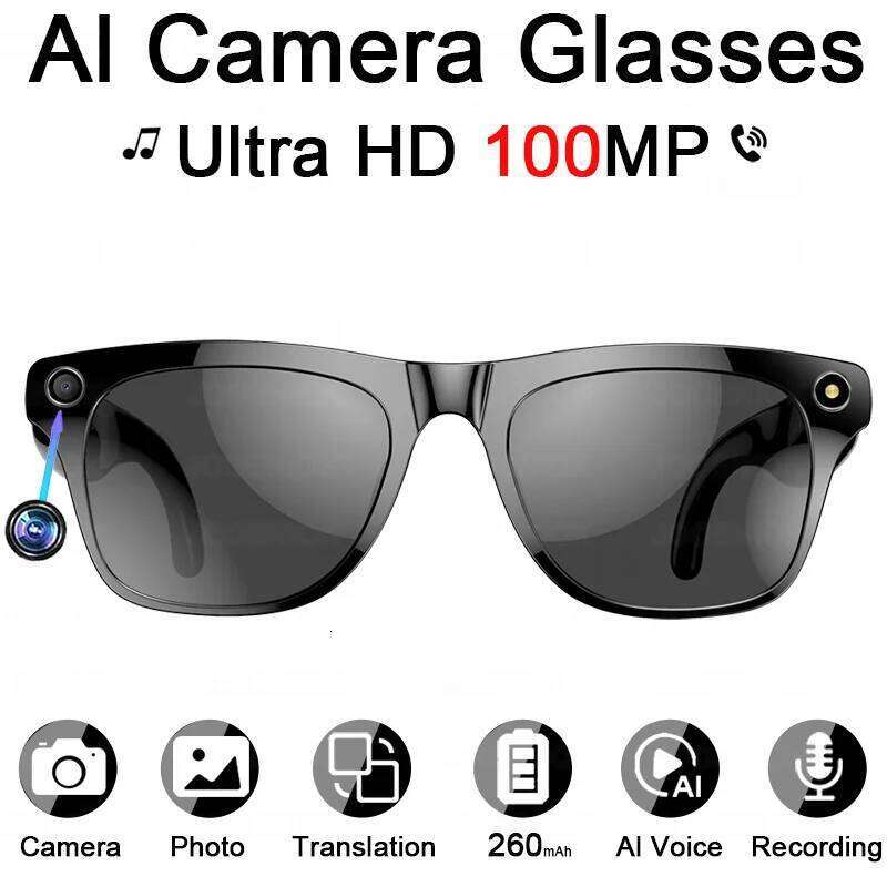 2025 New AI 100MP Camera Bluetooth Call Music 260Mah Battery Chat GPT Voice Assistant Smart Glasses for Men Women meta glasses