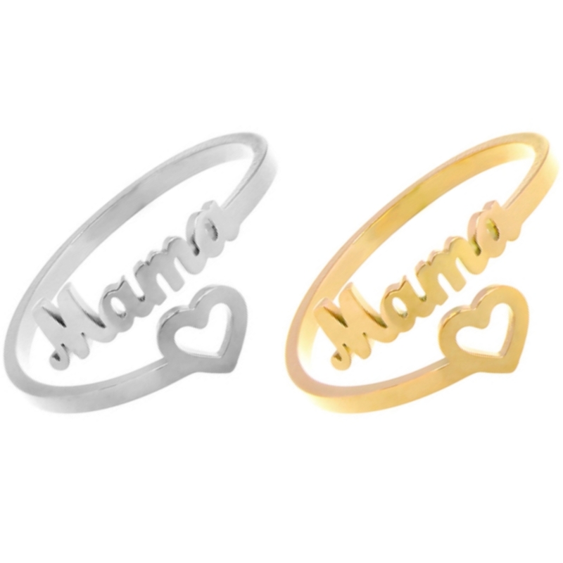 10PCS Heart Shaped Word Mama Ring Stainless Steel Love Mom Mum Letter Shaped Adjustable Open Rings for Women Ladies Mother Mommy