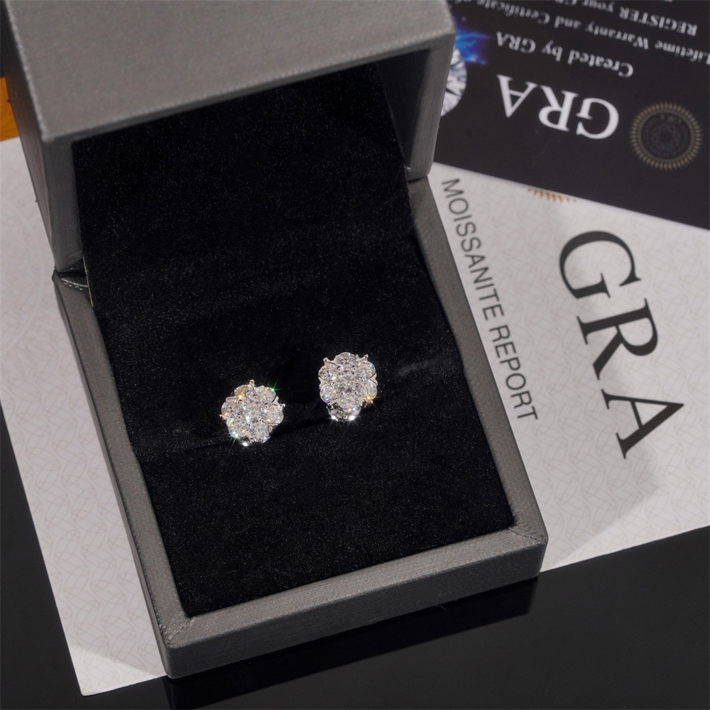 Bling Bling Fine Jewelry Moissanite Stone 925 Sterling Silver Moissanite Stud Big Flower Earrings