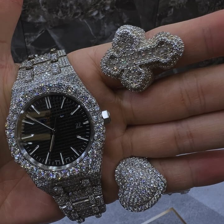 VVS Clarity Moissanite Watch Stainless Steel Iced Out Band High Quality Mechanical Timepiece Pass the diamond tester