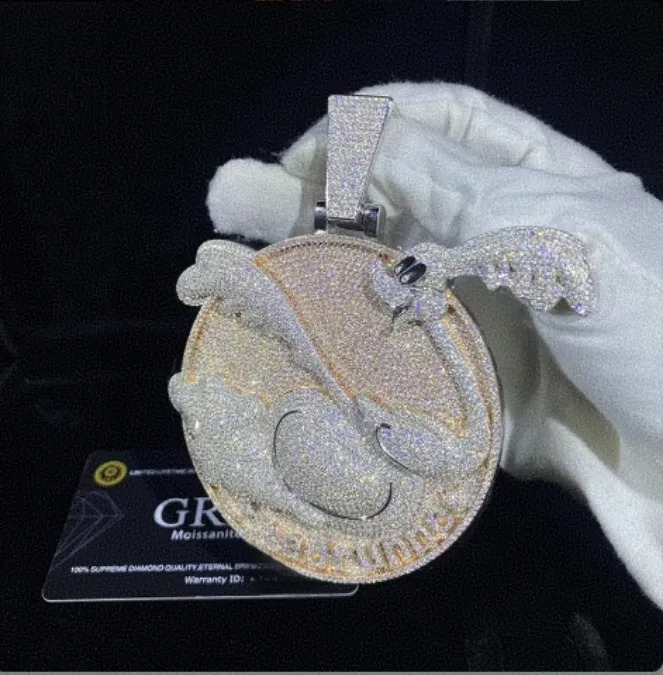 Fashion Design Solid Sier Gra Moissanite 18mm 20mm Wide Dia Iced Out Pendant Necklace Cuban k Chain for Rapper Noble quality