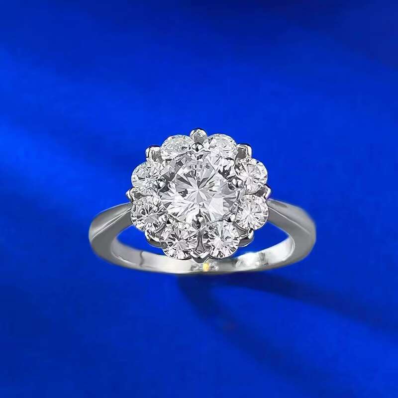 High Quality 925 Sterling Silver D Color 1CT Round Cut Moissanite Diamond 18K White Gold Plated Wedding Ring For Women