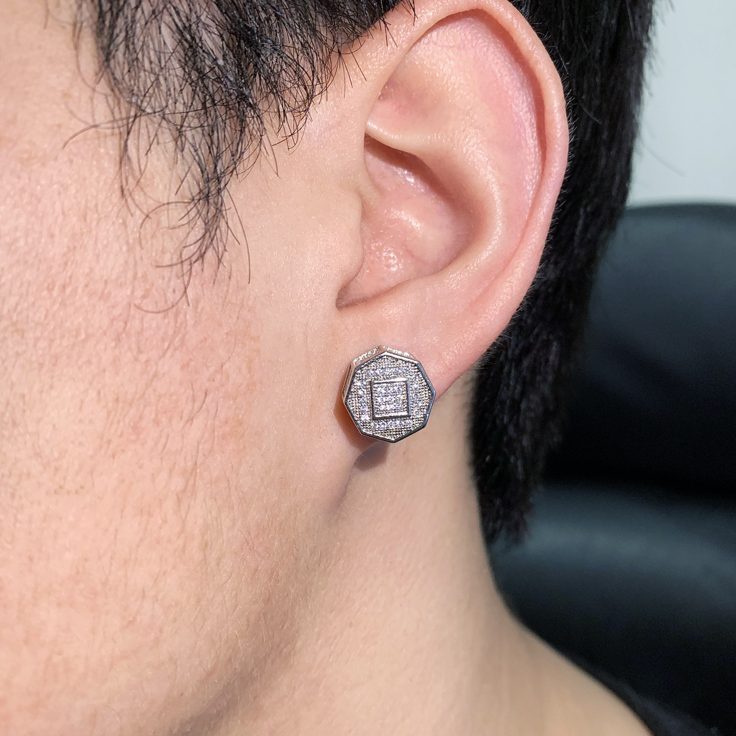 Luxury Jewelry Unique Hip Hop Octagon Earrings Minimalist Full Diamond Creative Designer Iced Out Pass the diamond tester