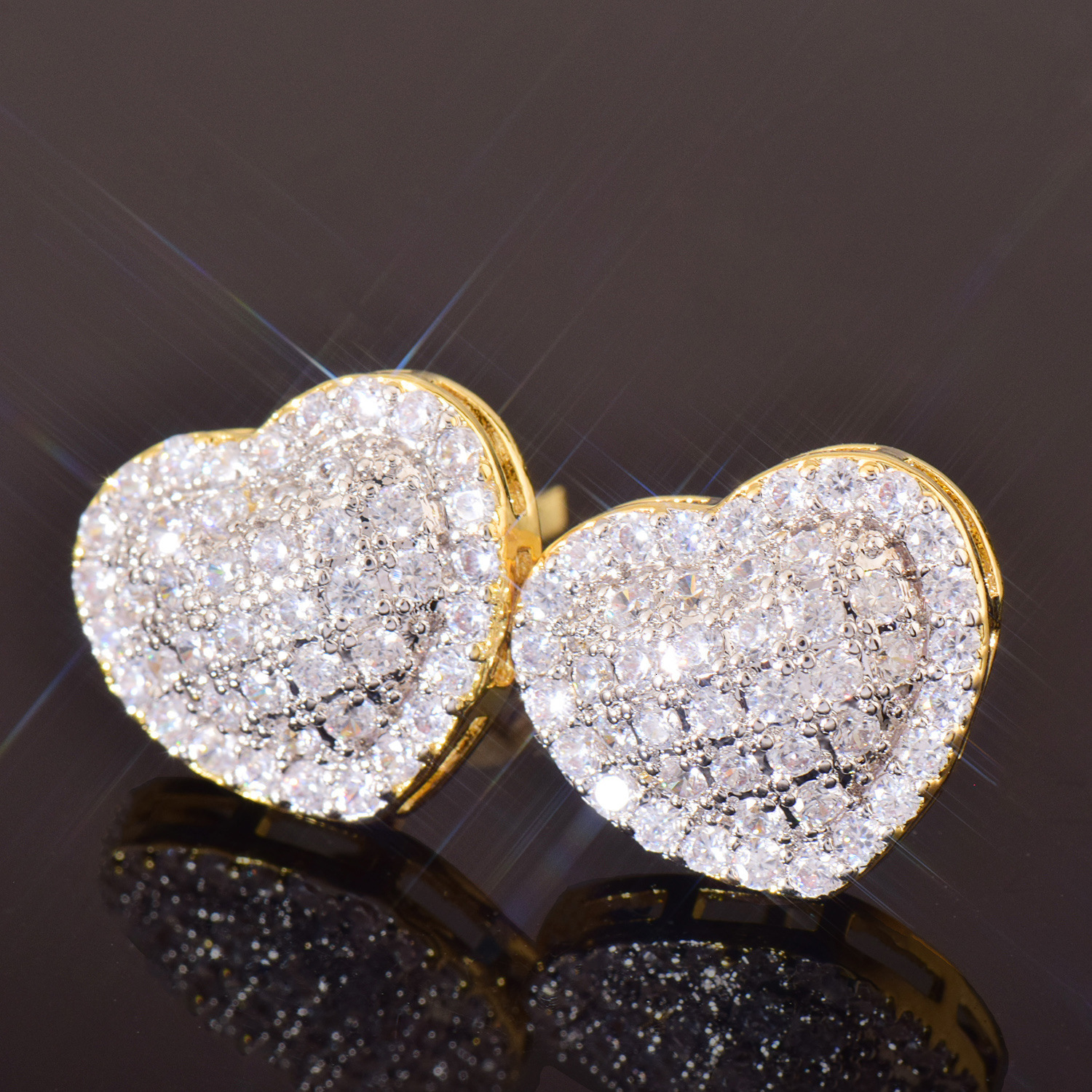 Luxury Jewelry Unique Hip Hop Heart Shape Earrings Trendy Full Diamond Designer Premium Bling Bling Pass the diamond tester