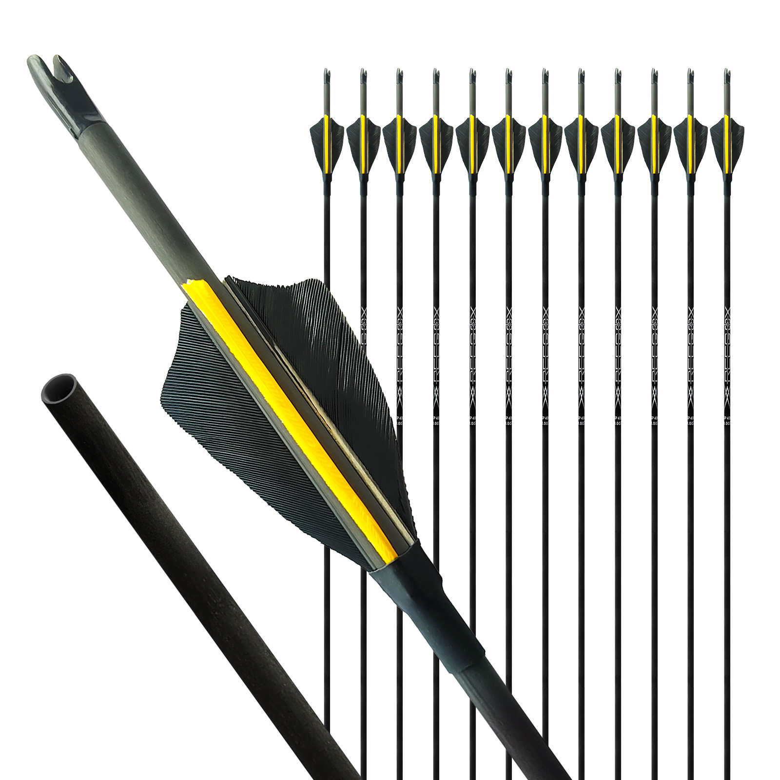 Carbon Archery Arrows without Arrowheads 31inch Hunting Arrows Turkey Feathers 12Pcs Targeting Arrows for Recurve Bow & Compound Bow Spine 350-1500 Ar